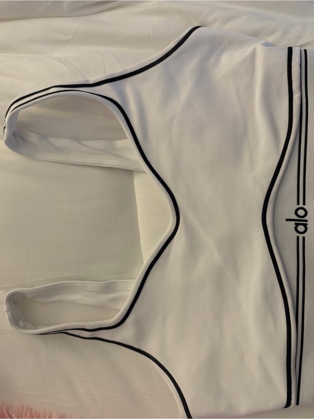 ALO Yoga White Sports Bra with Black Trim